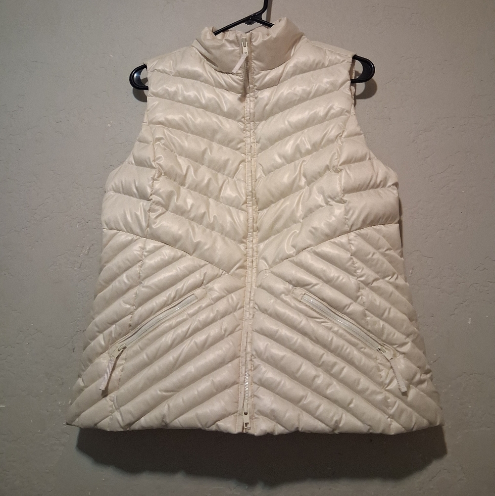 Talbots Vest Coat Women Ivory Down‎ Puffer SzMP Zipper Up